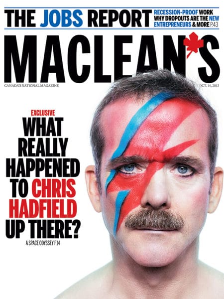 The cover of Maclean's magazine features a man with a face painted like david bowie