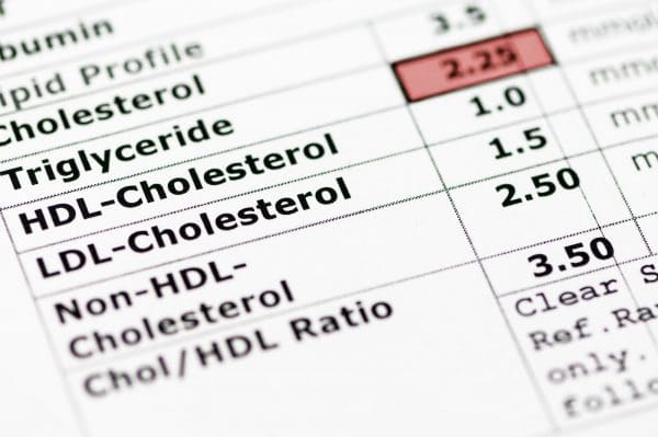 A close up of a nutrition chart with the words HDL cholesterol