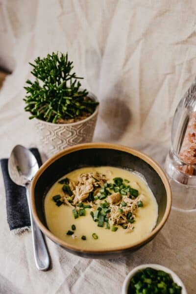 Chicken and potato soup with chives